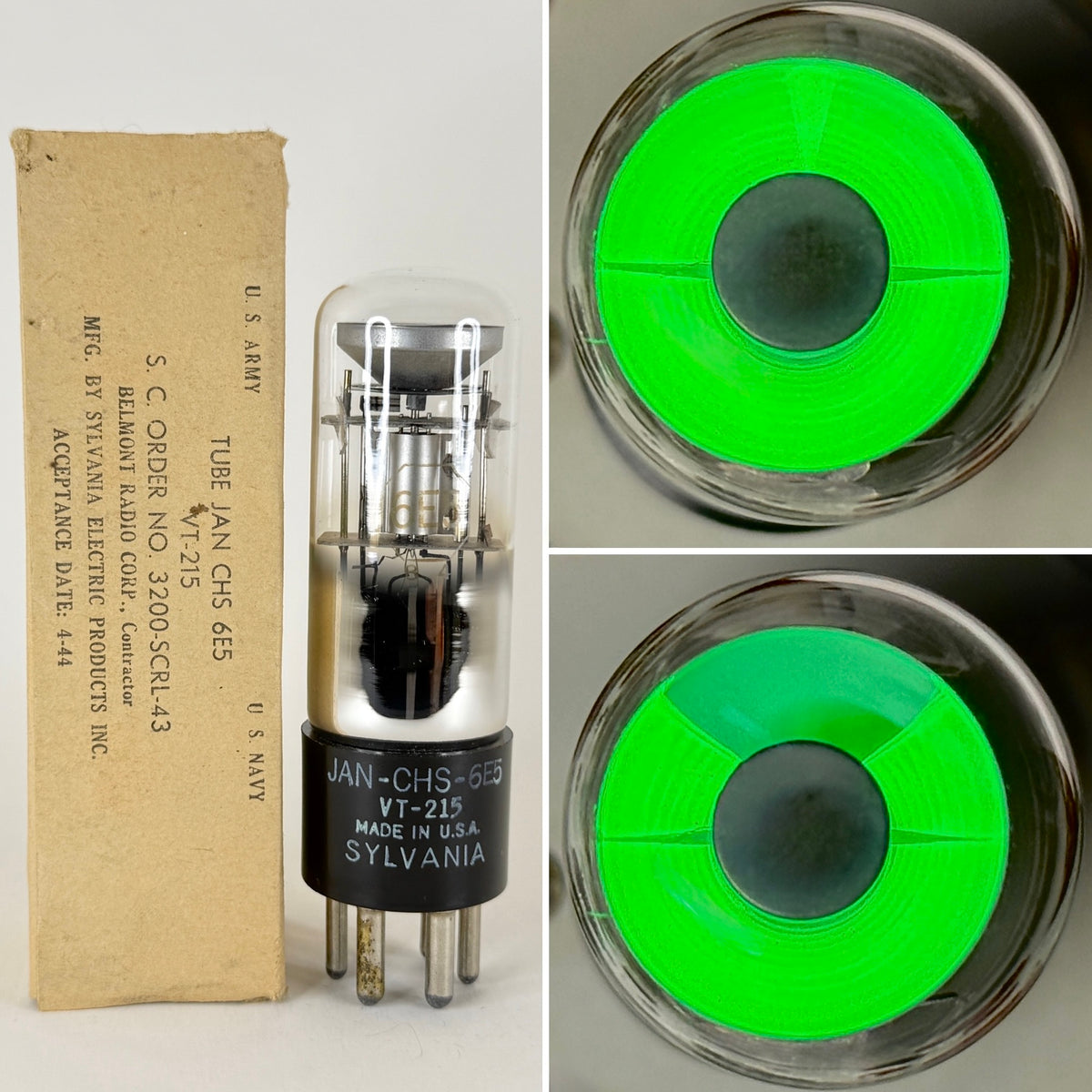 (1) NOS Tested 1944 Sylvania JAN CHS 6E5 Eye Tube Mil Spec VT-215 6E5 Tube (b)