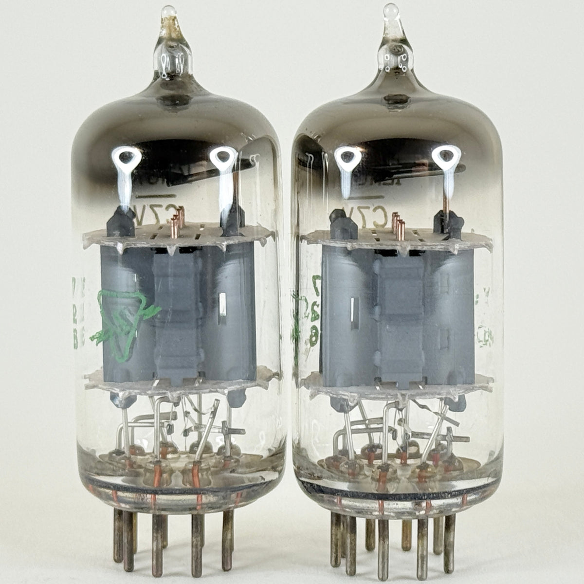 Matched Pair Sylvania 12AU7A Tubes 726 Copper Posts Grey Plates Halo 12AU7 (a)