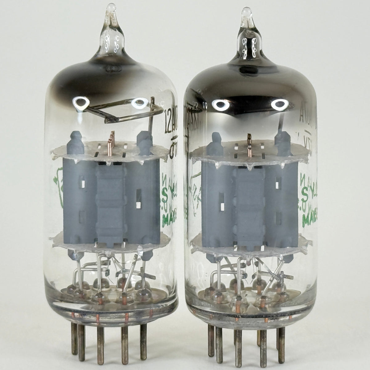 Matched Pair Sylvania 12AU7A Tubes 726 Copper Posts Gray Plates Halo 12AU7 (b)