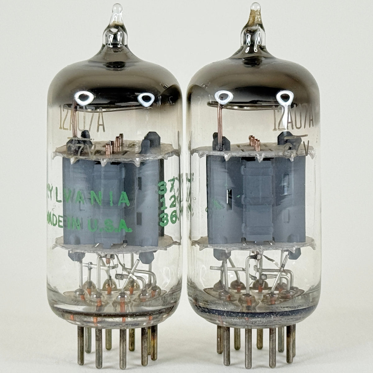 Matched Pair Sylvania 12AU7A Tubes Copper Posts Codes 726 Grey Plates 12AU7 (e)