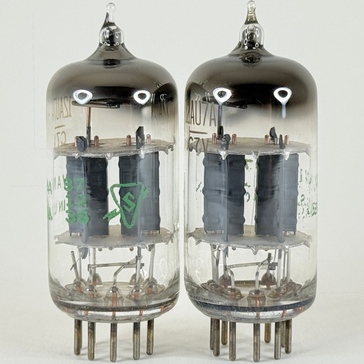 Matched Pair Sylvania 12AU7A Tubes Copper Posts Codes 726 Grey Plates 12AU7 (e)
