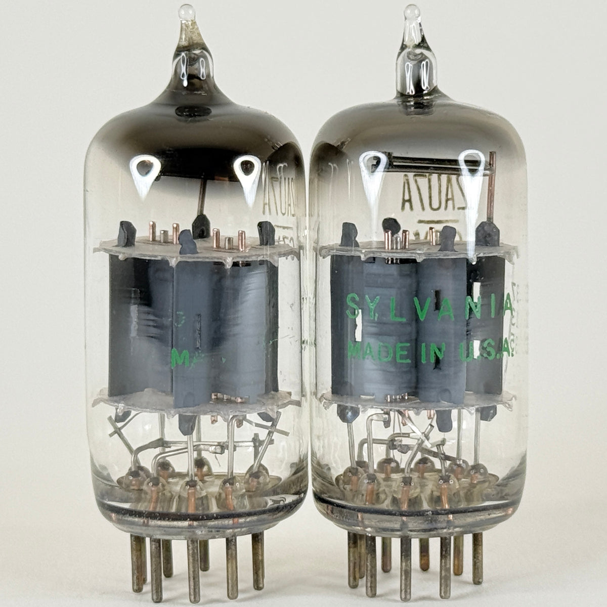 Matched Pair Sylvania 12AU7A Tubes Codes 735 Gray Plates Copper Posts 12AU7 (f)
