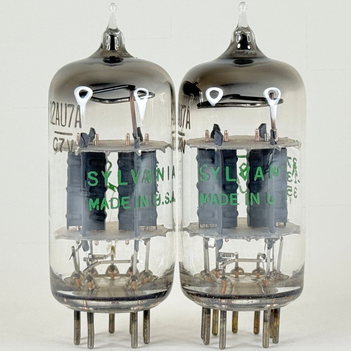 Matched Pair Sylvania 12AU7A Tubes Codes 735 Copper Posts Grey Plates 12AU7 (h)