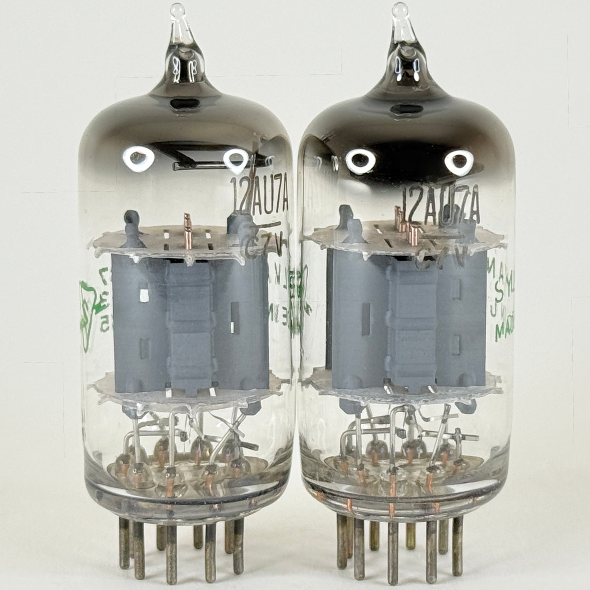 Matched Pair Sylvania 12AU7A Tubes Codes 735 Copper Posts Grey Plates 12AU7 (h)