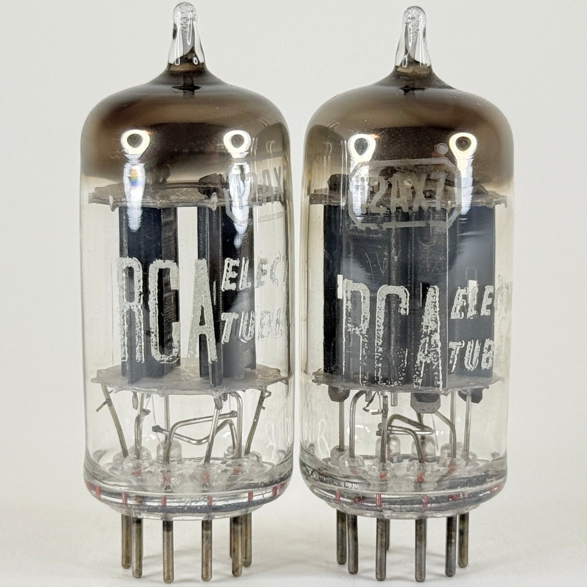 Tested Matched and Balanced Pair RCA 12AX7 Tubes Black Plates Square Getters
