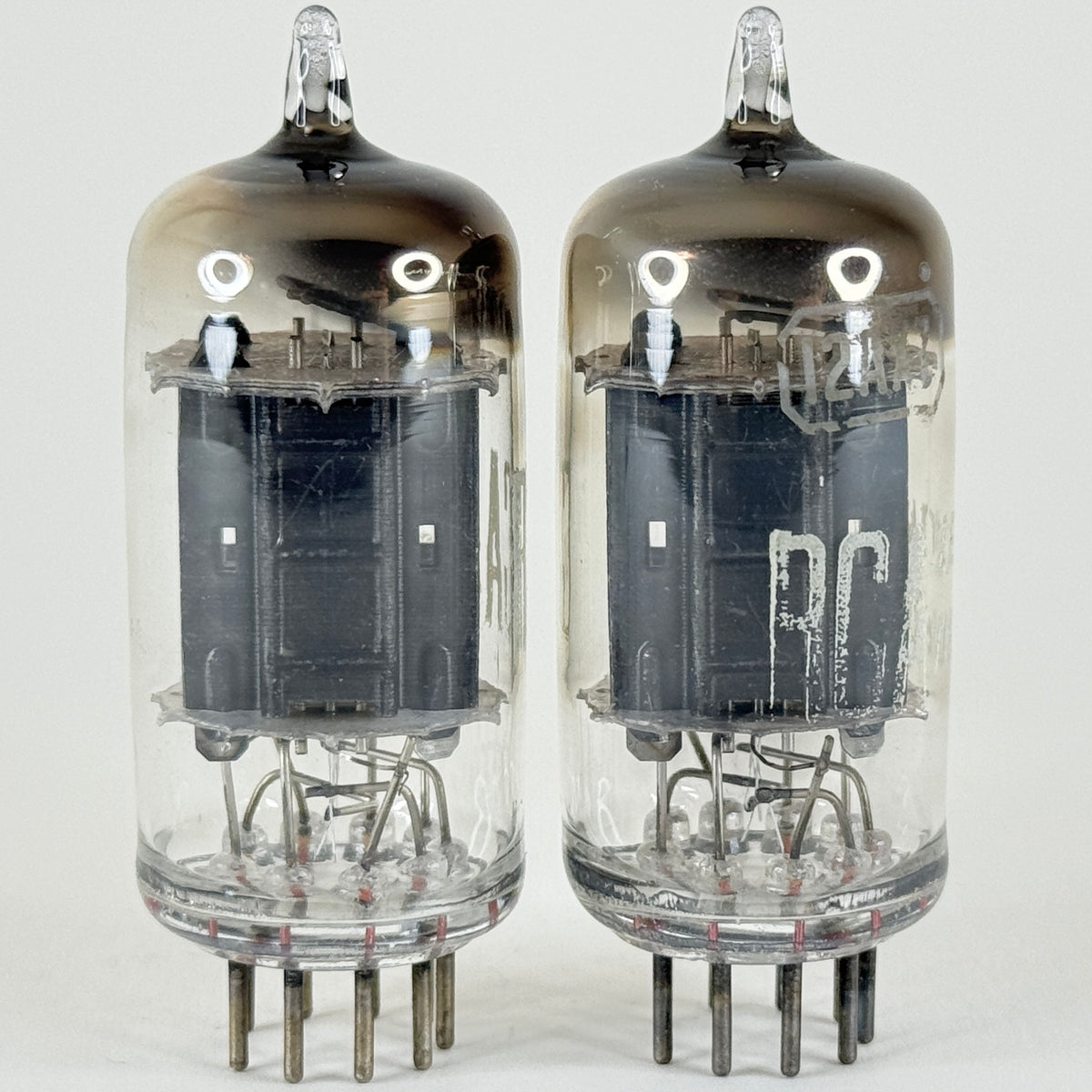 Tested Matched and Balanced Pair RCA 12AX7 Tubes Black Plates Square Getters