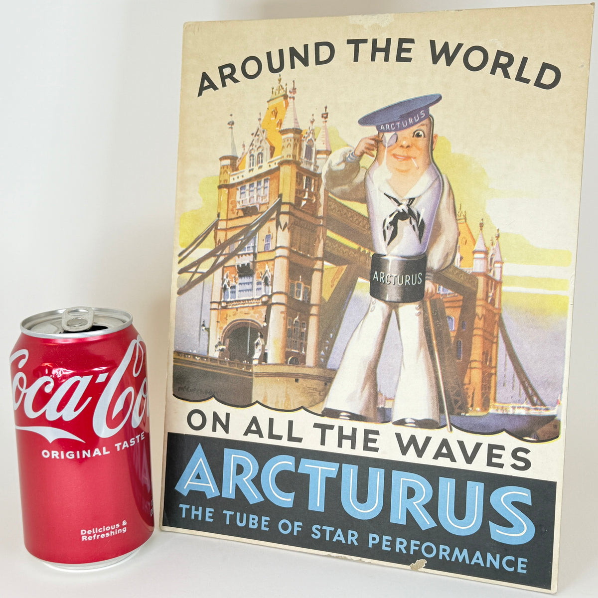 Authentic 1920s 1930s Arcturus Radio Tubes Cardboard Standup Advertising Display