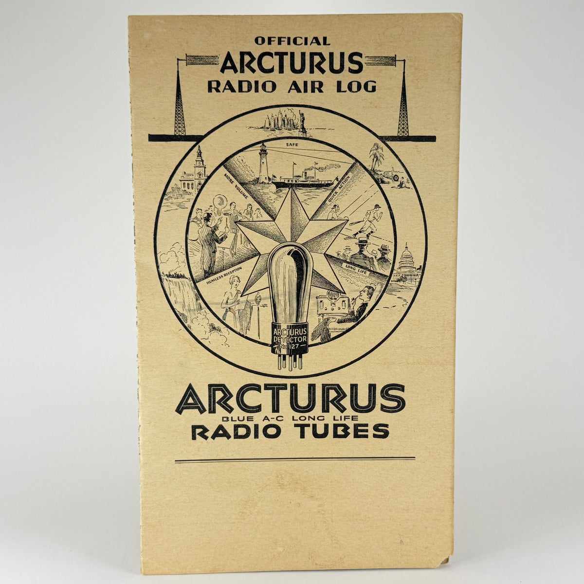 Original 1930 Arcturus Radio Tubes Radio Air Log Cardboard Pamphlet AM Stations
