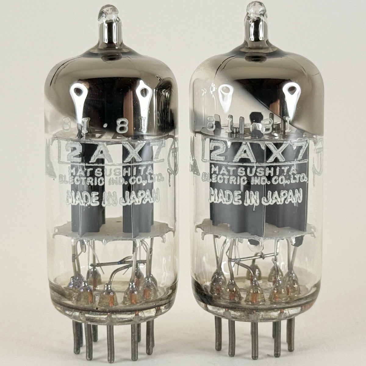 Tested Matched Pair Matsushita 12AX7 Tubes Japan Codes 8I Gray Plates Round Gets