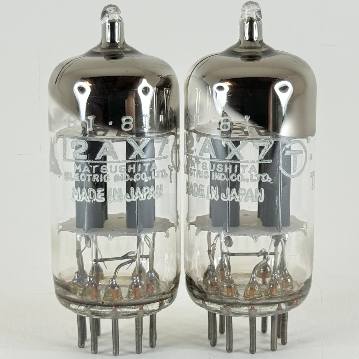 Tested Matched Pair Matsushita 12AX7 Tubes Japan Codes 8I Gray Plates Round Gets