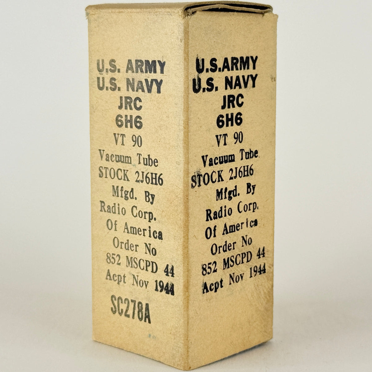 (1) Tested 1944 RCA JRC 6H6 Tube with Box Code H6E Mil Spec Twin Diode Tube