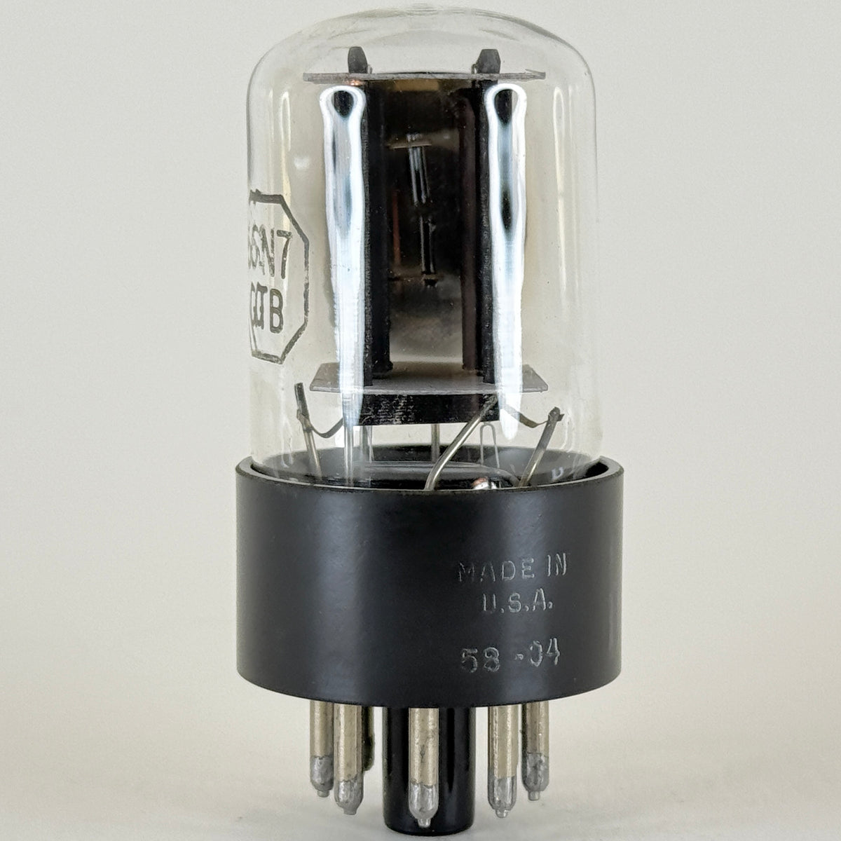 (1) Tested RCA 6SN7GTB Tube Black Plates Side Square Getter Code 58-04 6SN7 GT