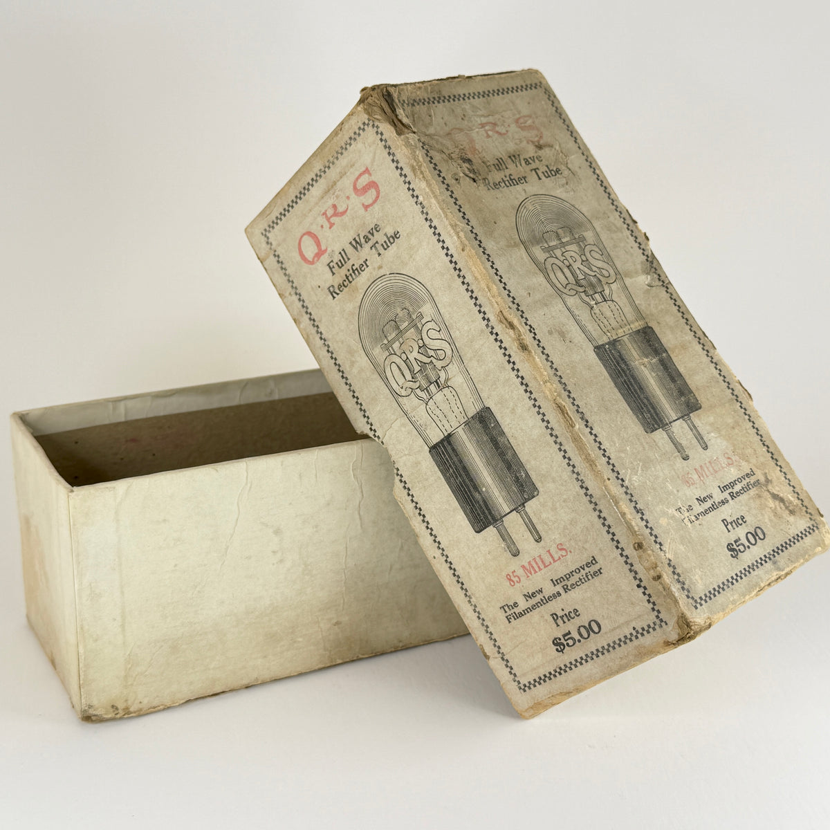 Rare 1920s QRS 85 Mills Rectifier Tube with Original Box Q.R.S. Redtop Tube