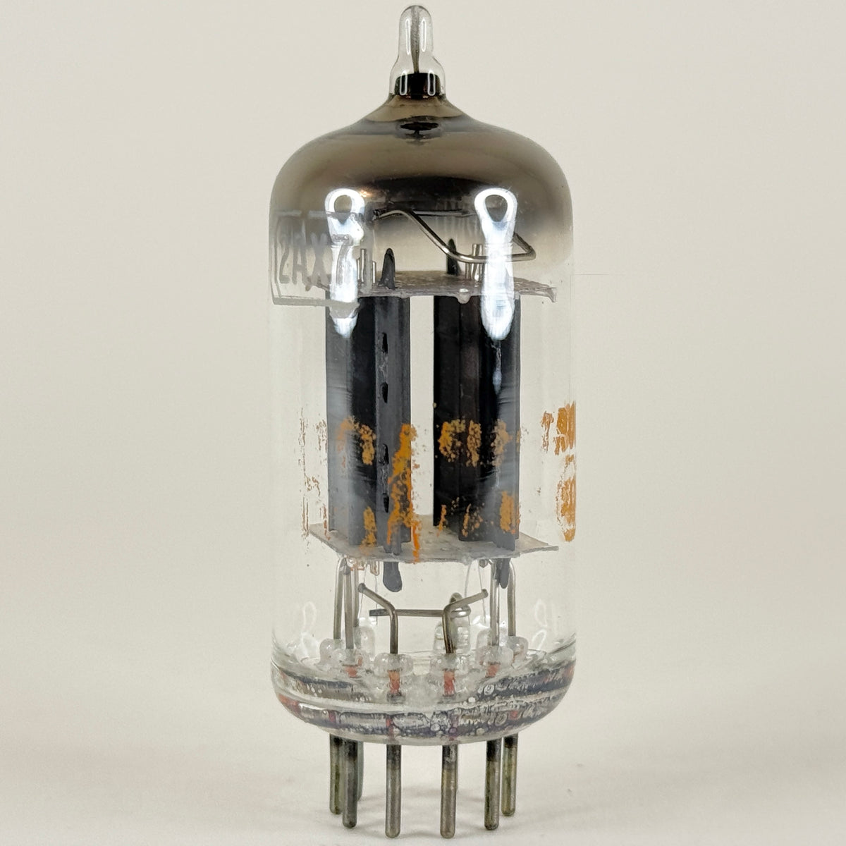(1) Tested Balanced RCA 12AX7 Tube Gray Plates Tilted Square Getter Triode (b)