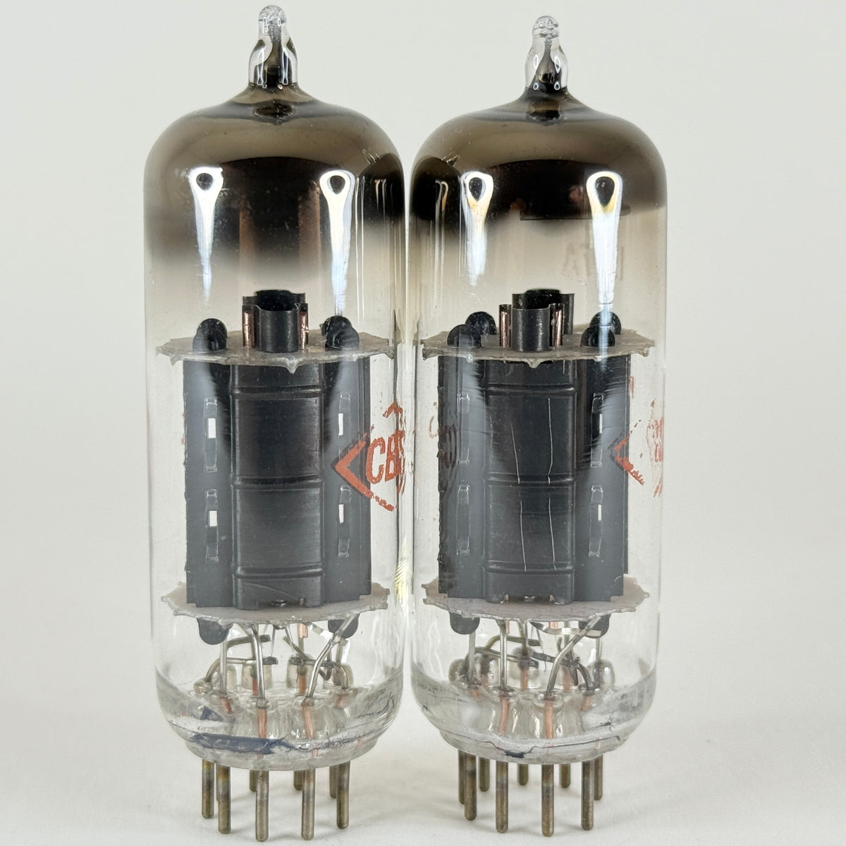 Tested Matched Pair CBS 12BH7A Tubes Codes 57-26 Black Plates Horseshoe Getters