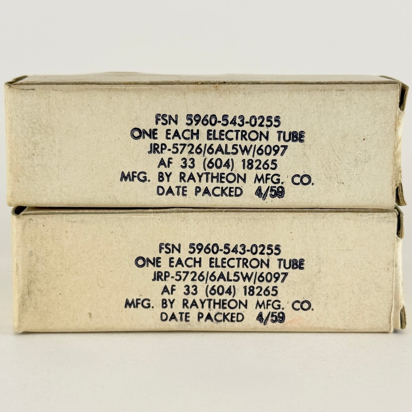 Tested Matched Pair 1959 Raytheon JRP 5726 6AL5W 6097 Tubes Date Codes 59-24