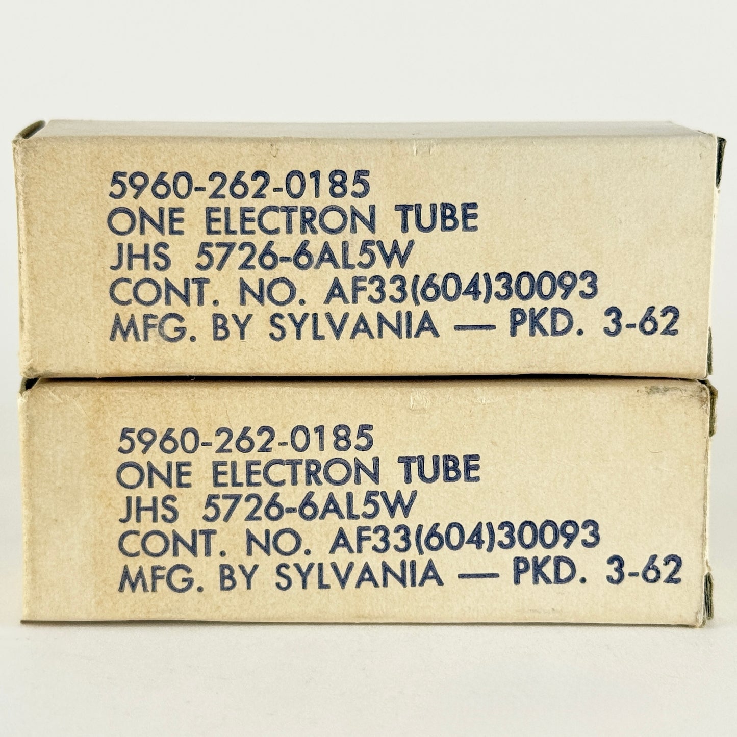 Tested Matched Pair 1962 Gold Letters Sylvania JHS 5726 6AL5W Tubes Codes 62-09