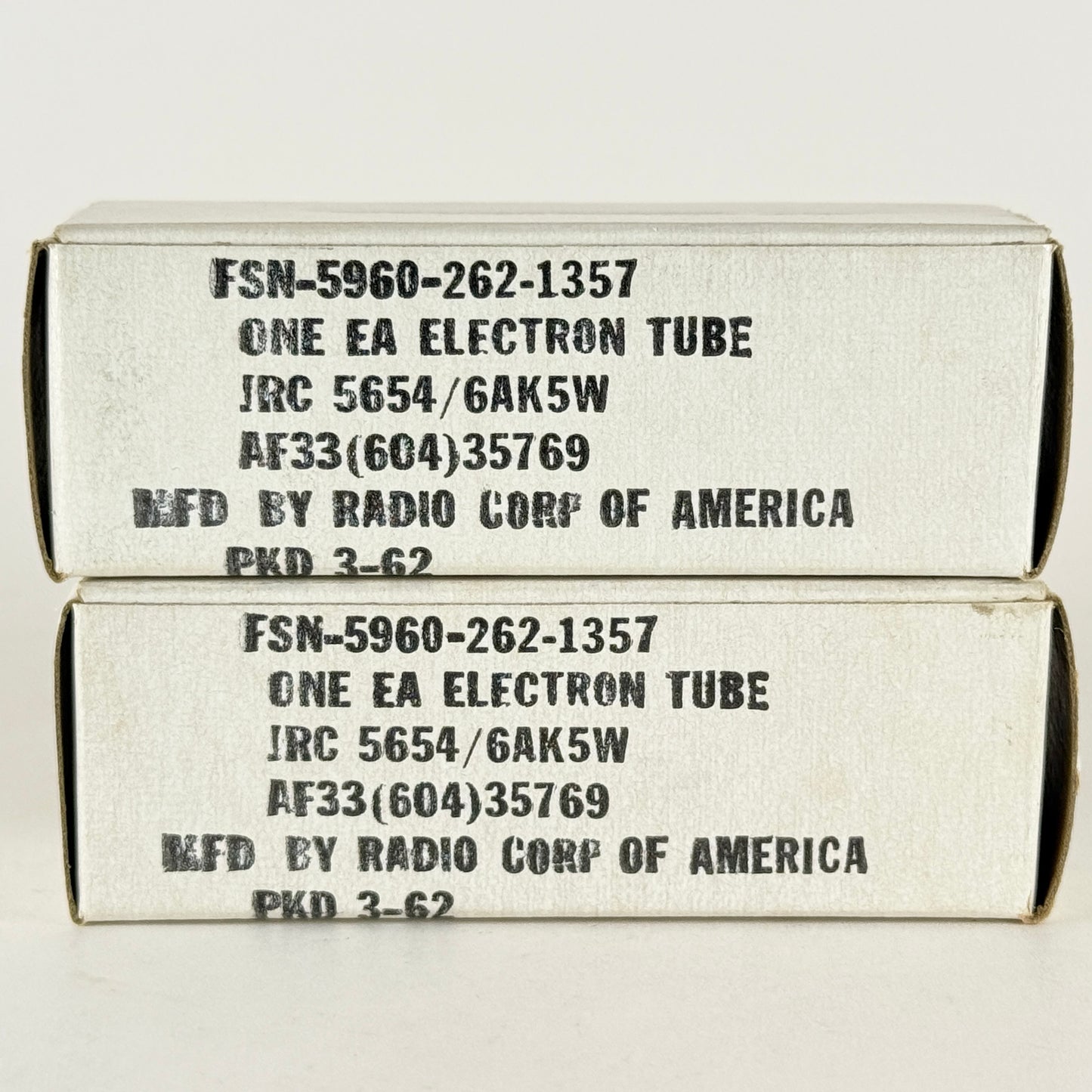 Tested Matched Pair of 1962 RCA JRC 5654 6AK5W Tubes with Boxes Date Codes 62-13