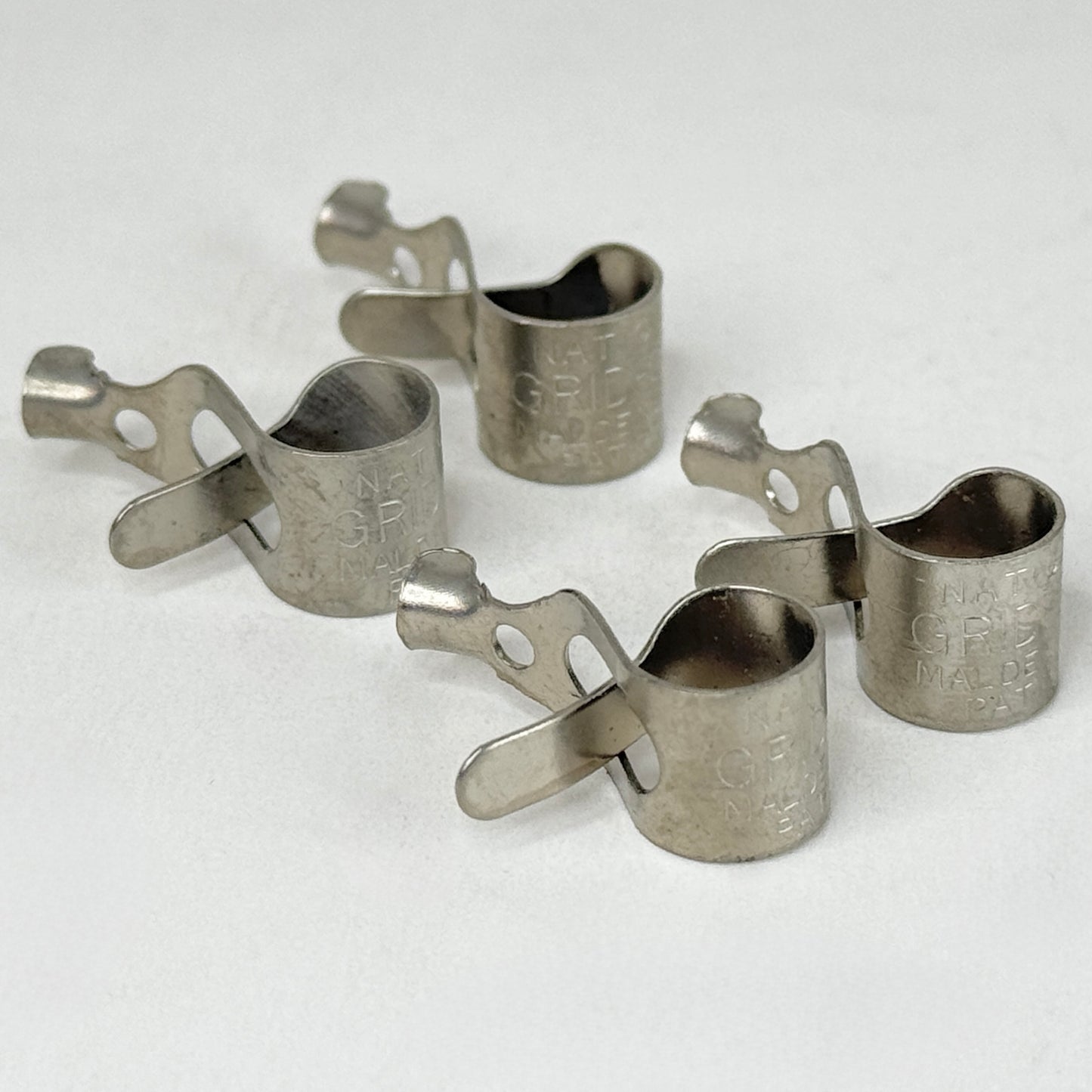Lot of (4) National Grid-Grip Tube Grid Cap Plate Cap 3/8" Spring Clamps Leads