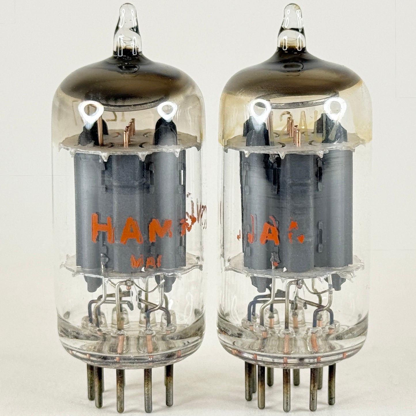 Matched Pair Hammond 12AU7 Tubes Gray Plates O Ring Halo Getters GE Produced