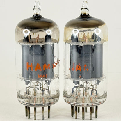 Matched Pair Hammond 12AU7 Tubes Gray Plates O Ring Halo Getters GE Produced