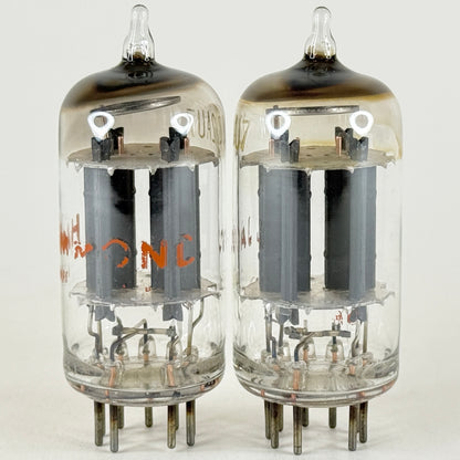 Matched Pair Hammond 12AU7 Tubes Gray Plates O Ring Halo Getters GE Produced