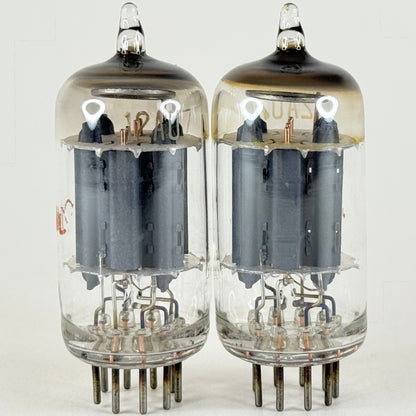 Matched Pair Hammond 12AU7 Tubes Gray Plates O Ring Halo Getters GE Produced