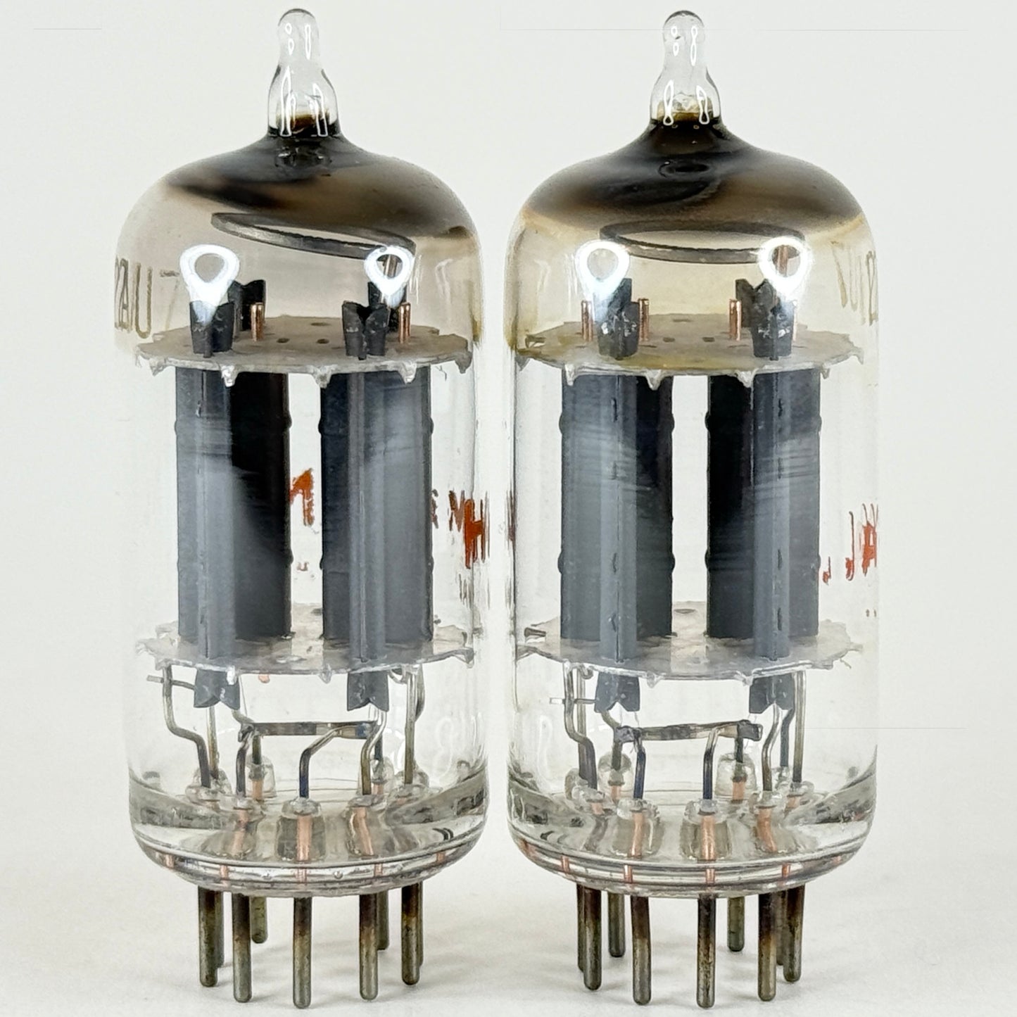 Matched Pair Hammond 12AU7 Tubes Gray Plates O Ring Halo Getters GE Produced