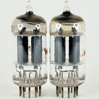 Matched Pair Hammond 12AU7 Tubes Gray Plates O Ring Halo Getters GE Produced