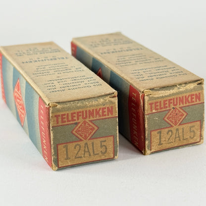 Tested Matched Pair Telefunken 12AL5 Tubes with Boxes Codes ha. Double Diode (a)