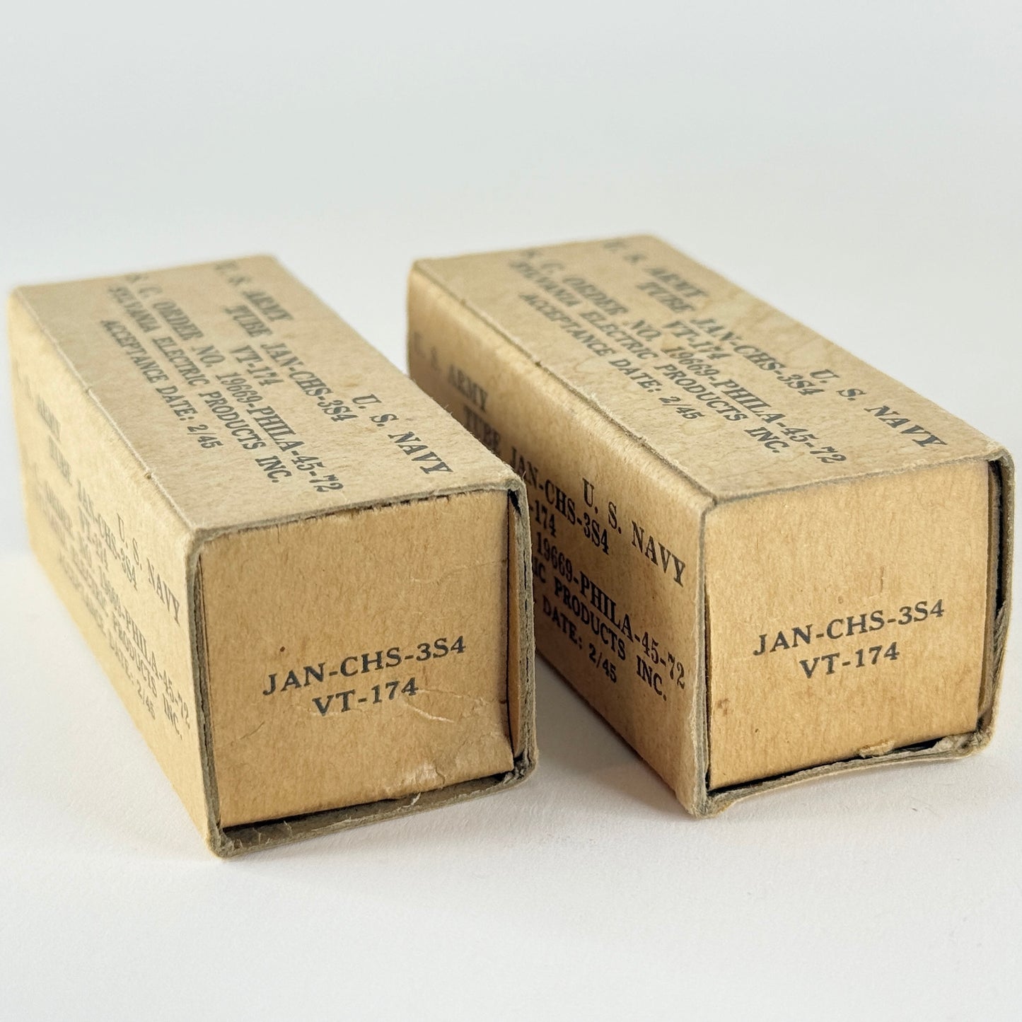 Tested Matched Pair 1945 Sylvania JAN CHS 3S4 Tubes with Boxes Date Codes E4 (a)