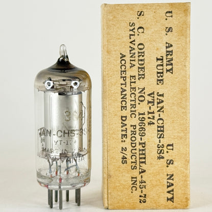 (1) Tested 1945 Sylvania JAN CHS 3S4 Tube with Box VT-174 Date Code E4 (a)