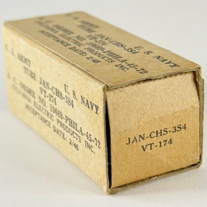 (1) Tested 1945 Sylvania JAN CHS 3S4 Tube with Box VT-174 Date Code E4 (a)