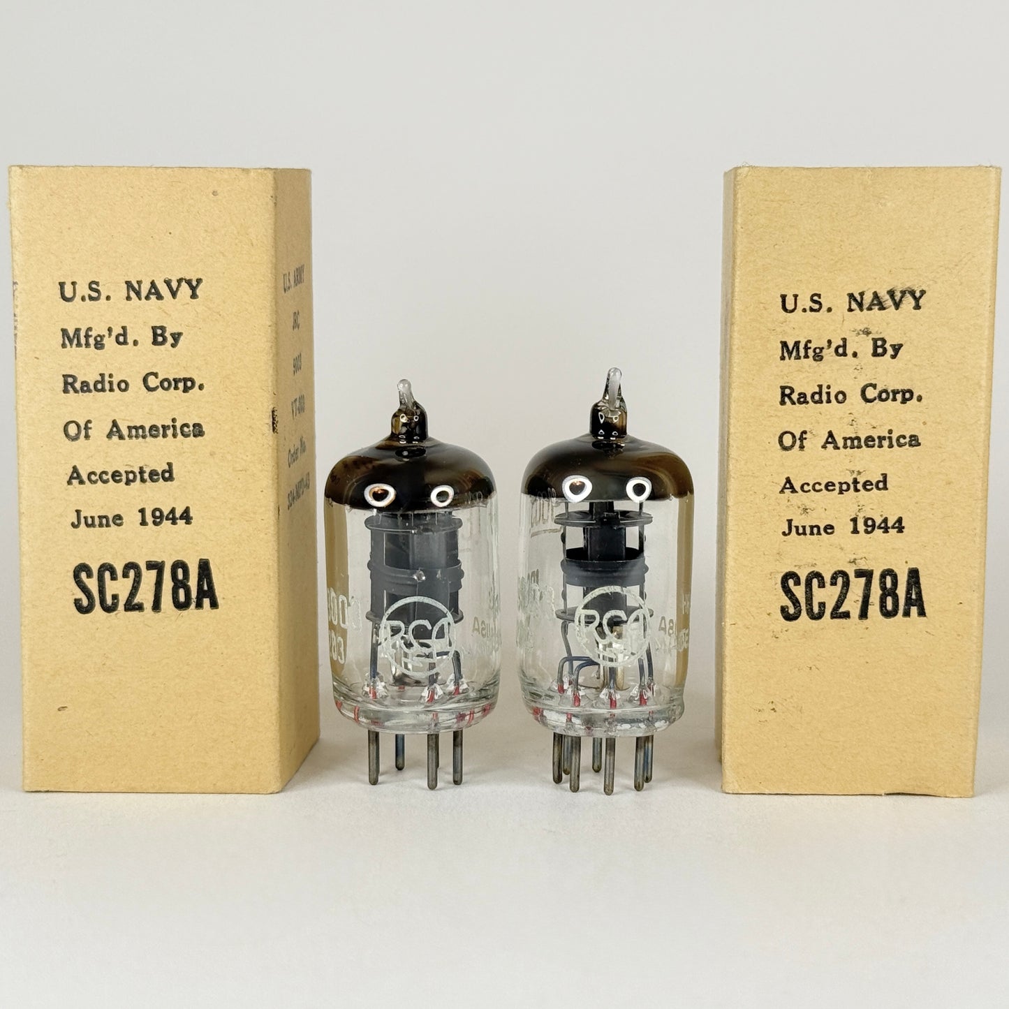 Tested Matched Pair 1944 RCA JRC 9003 Tubes VT-203 and Boxes Codes H3E (a)