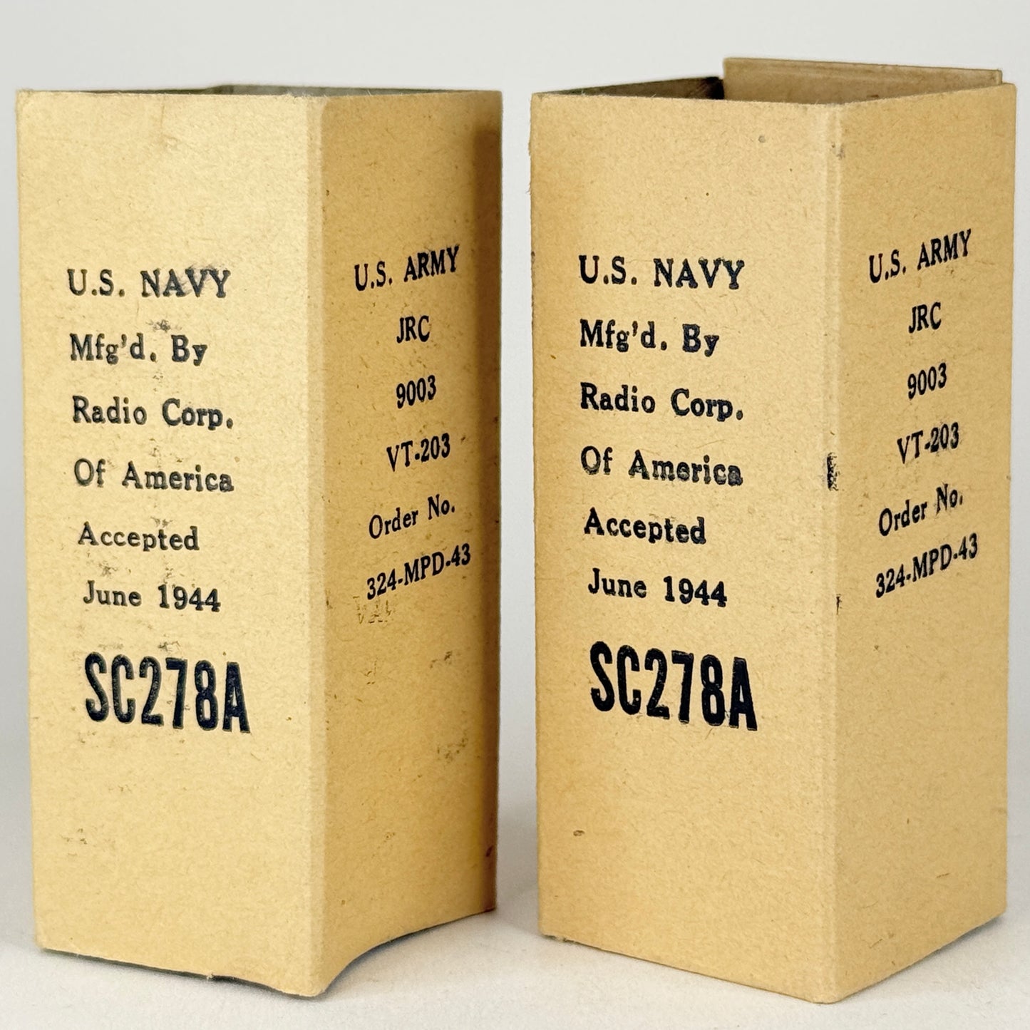 Tested Matched Pair 1944 RCA JRC 9003 Tubes VT-203 and Boxes Codes H3E (a)