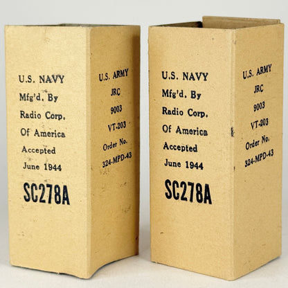 Tested Matched Pair 1944 RCA JRC 9003 Tubes VT-203 and Boxes Codes H3E (a)