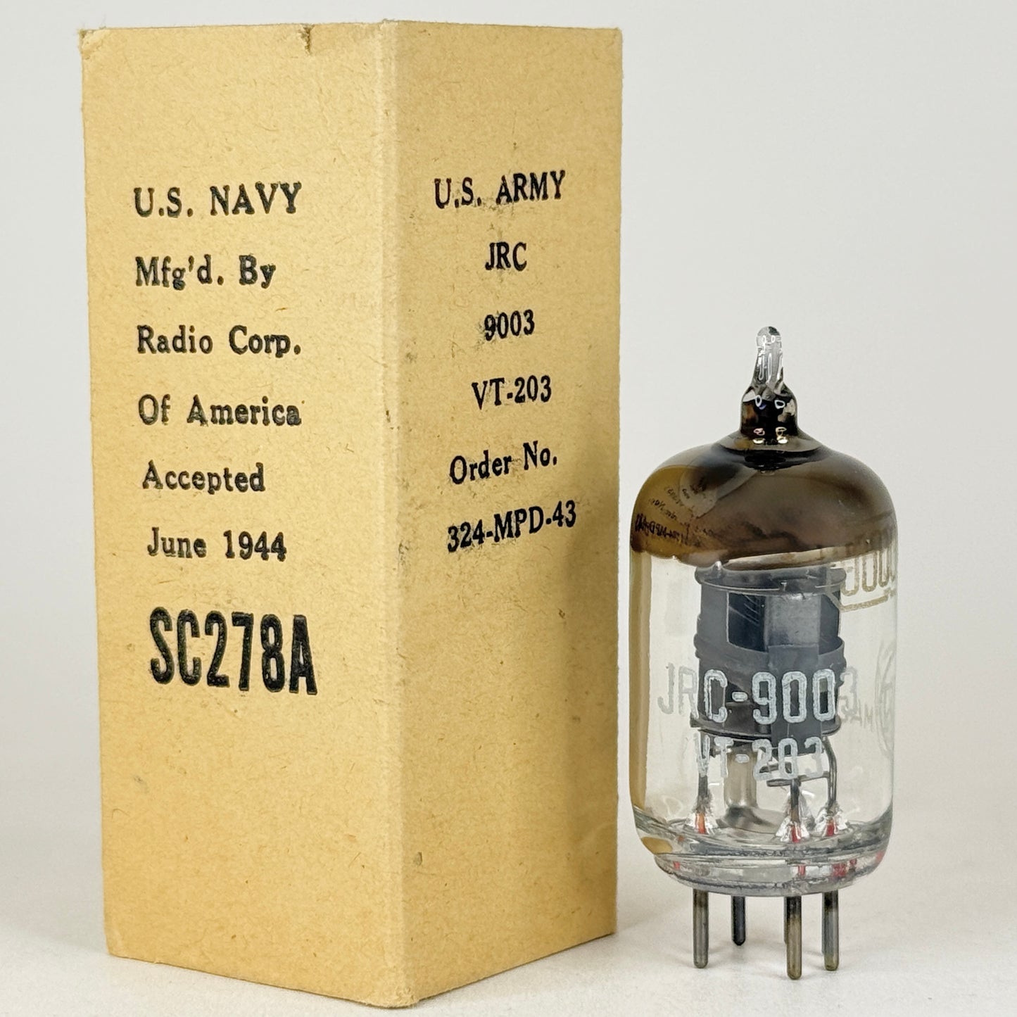 (1) Tested 1944 RCA JRC 9003 Tube Military VT-203 with Box Code H3E Pentode (d)