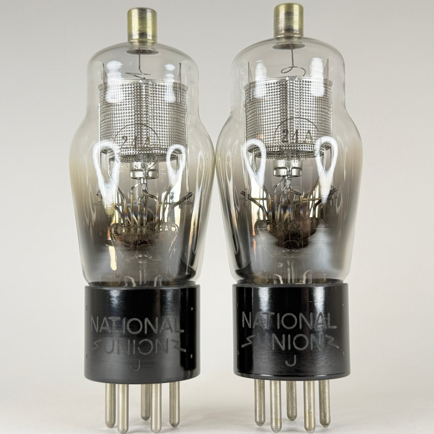 Tested Matched Pair National Union Type 24A Tubes Engraved Bases Codes J