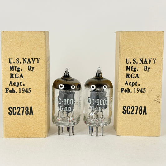 Tested Matched Pair 1945 RCA JRC 9003 Tubes VT-203 with Boxes Codes VIE (a)