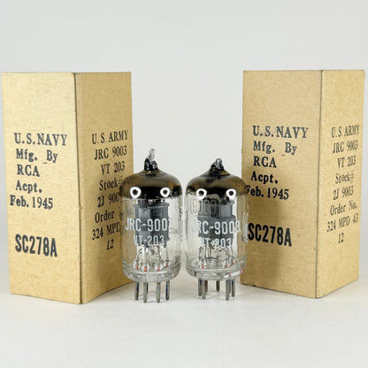 Tested Matched Pair 1945 RCA JRC 9003 Tubes & Boxes VIE Mil Spec VT-203 (c)