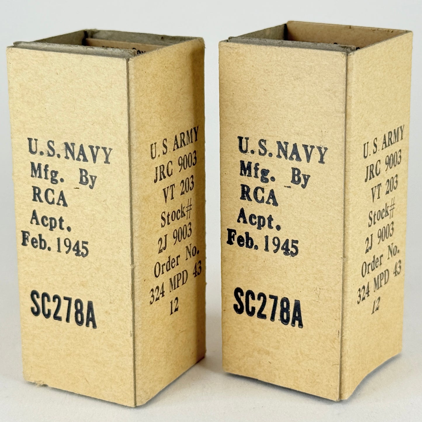 Tested Matched Pair 1945 RCA JRC 9003 Tubes & Boxes VIE Mil Spec VT-203 (c)