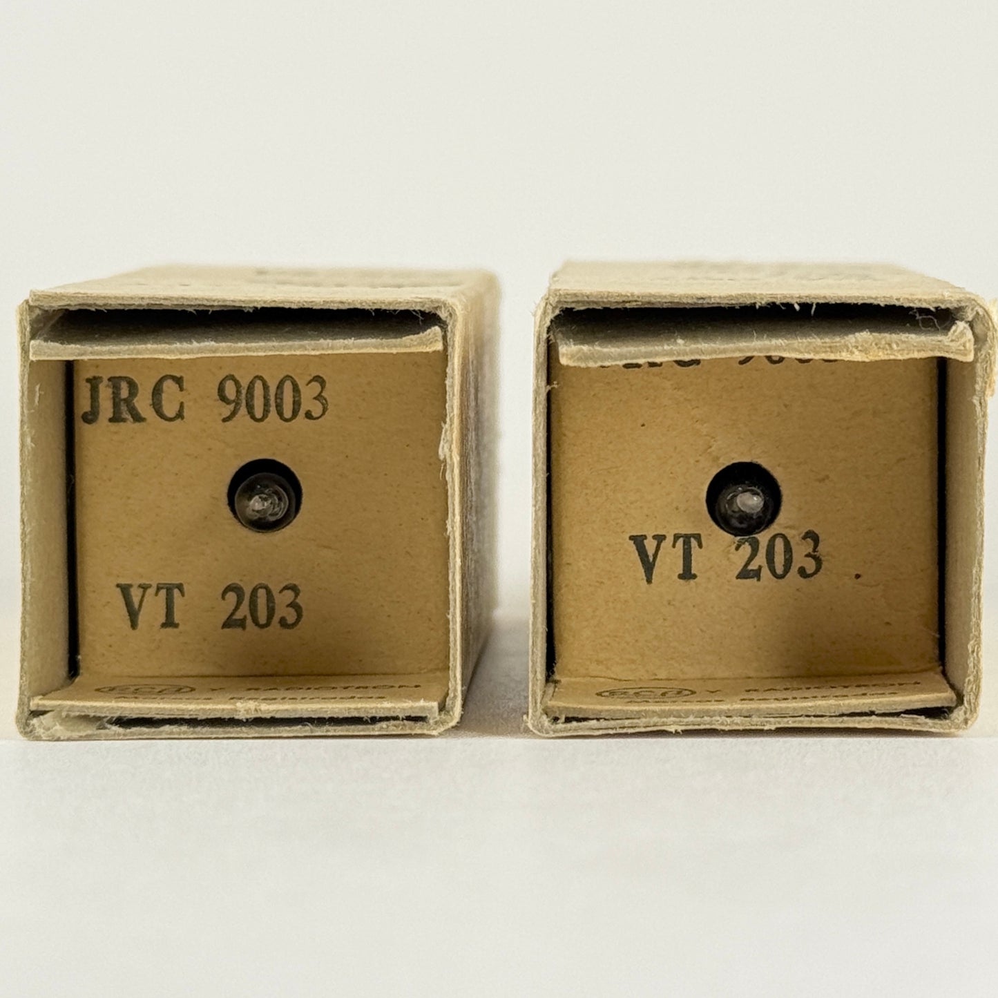 Tested Matched Pair 1945 RCA JRC 9003 Tubes VT-203 with Boxes Codes VIE (d)