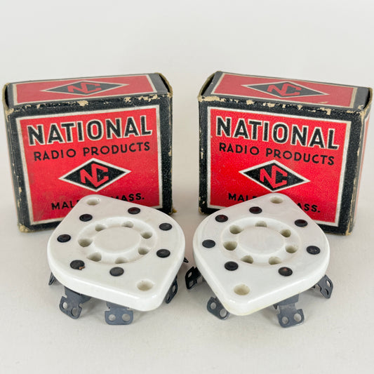 Pair of Vintage National Radio Products XC-7S Ceramic 7 Pin Tube Sockets (a)