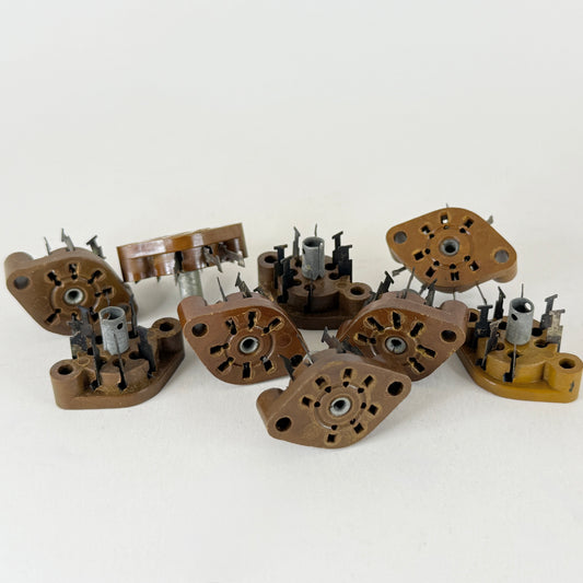 Lot of (9) Vintage NOS Brown Mil Spec Miniature 7 Pin Tube Sockets