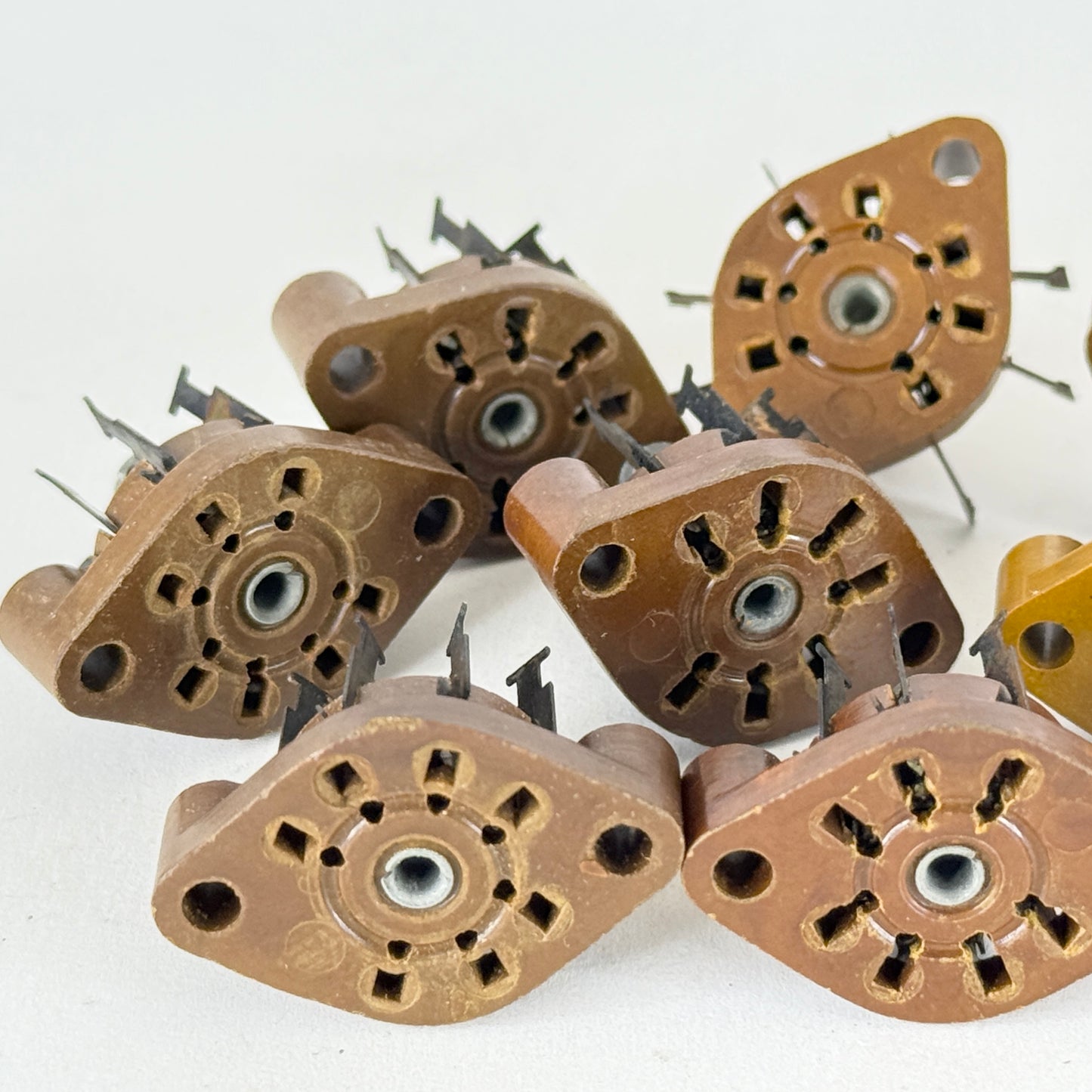 Lot of (9) Vintage NOS Brown Mil Spec Miniature 7 Pin Tube Sockets
