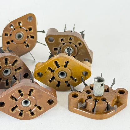 Lot of (9) Vintage NOS Brown Mil Spec Miniature 7 Pin Tube Sockets
