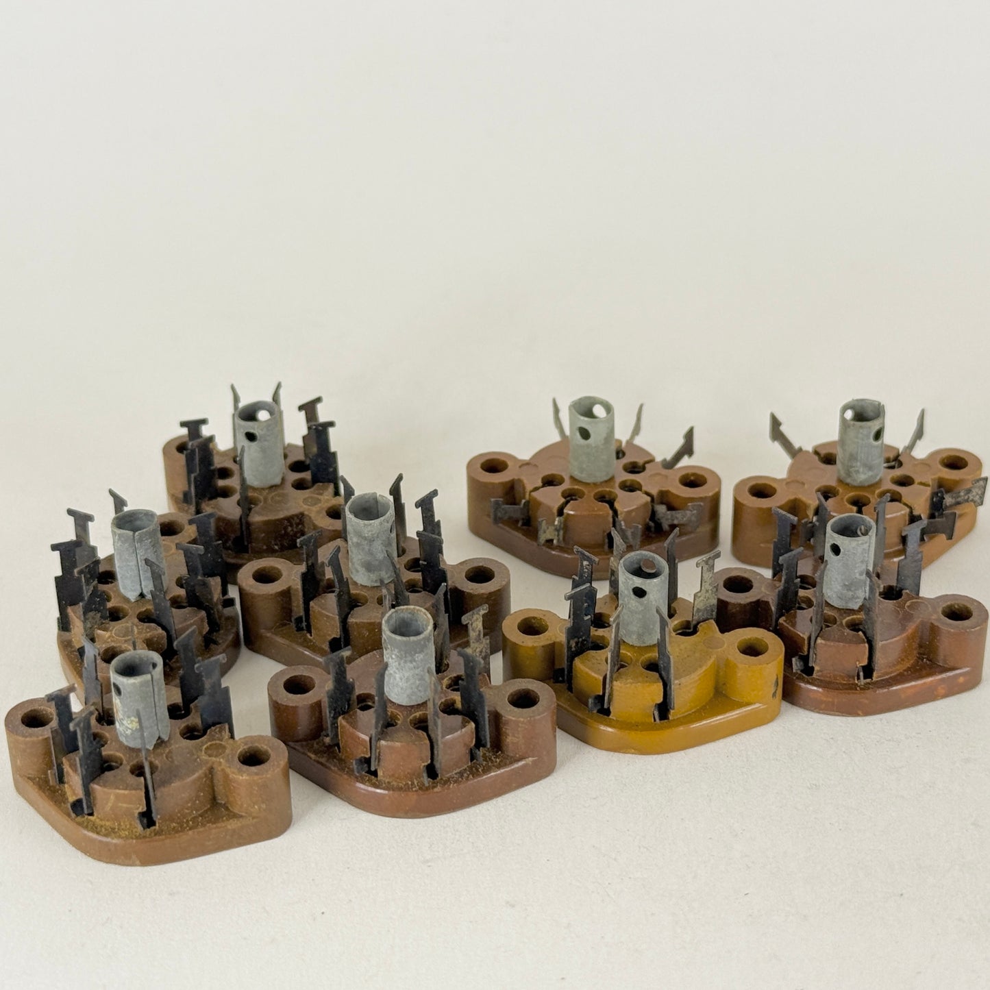 Lot of (9) Vintage NOS Brown Mil Spec Miniature 7 Pin Tube Sockets