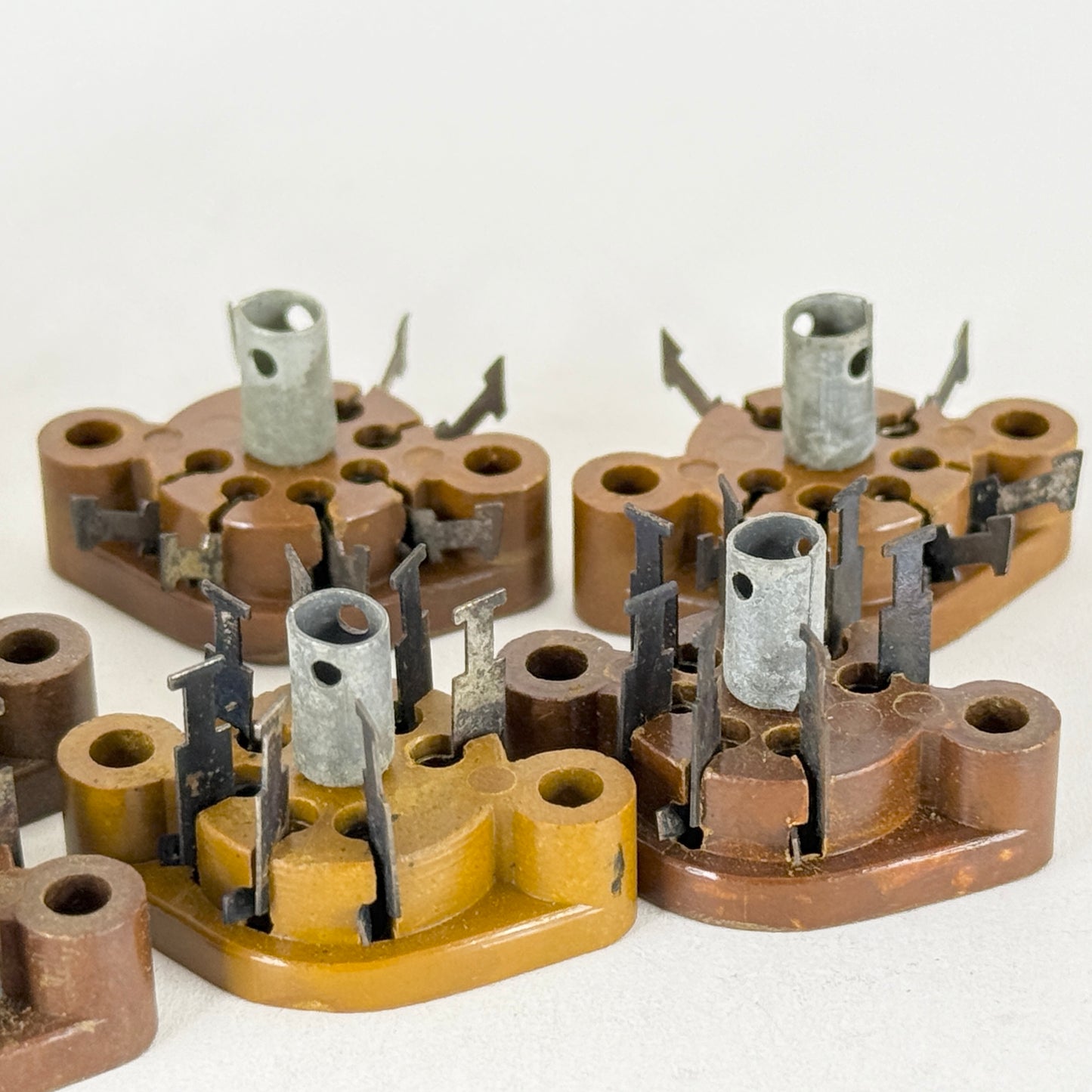 Lot of (9) Vintage NOS Brown Mil Spec Miniature 7 Pin Tube Sockets