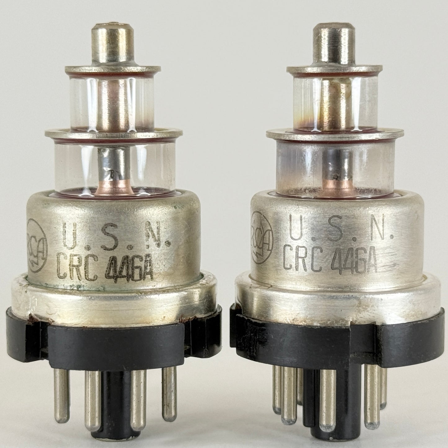 Tested Matched Pair 1944 RCA USN CRC 446A Tubes Mil Spec Lighthouse Tube H6E (b)