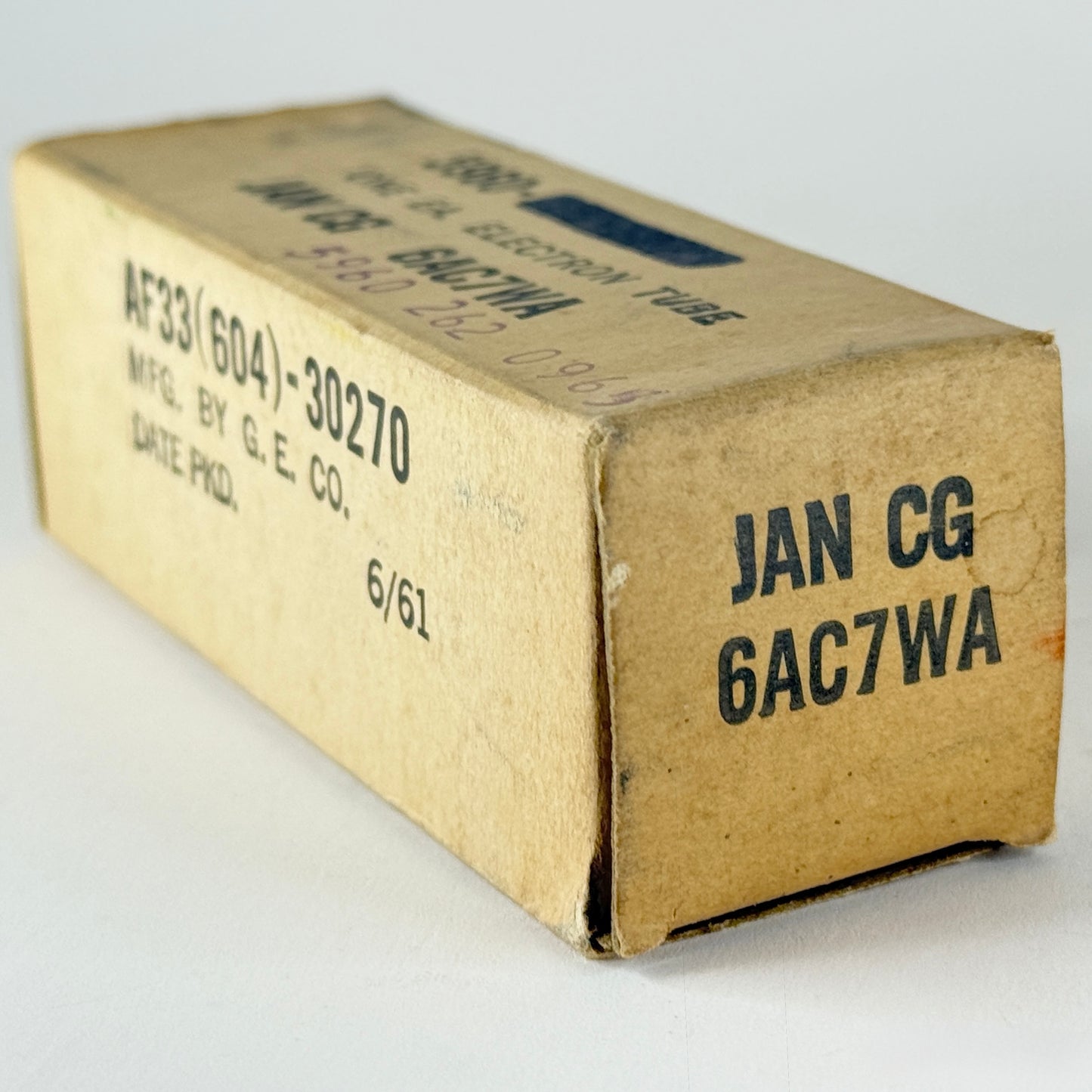 (1) Tested 1961 GE JAN CG 6AC7WA Tube with Box Code 61-30 Mil Spec 6AC7 Tube